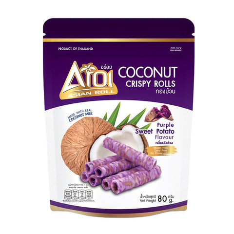 Aroi Coconut Crispy Rolls Purple Sweet Potato Flavor - 80g