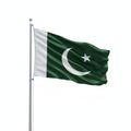 Pakistan flag waving from the pole in 1:1 aspect ration in white background. 